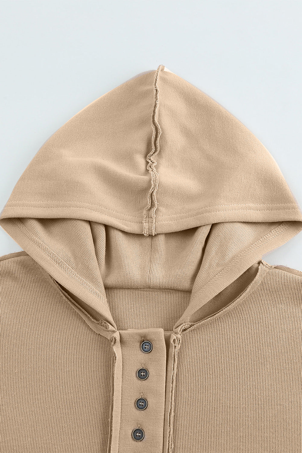 Khaki Solid Casual Button Patchwork Seam Trim Hoodie