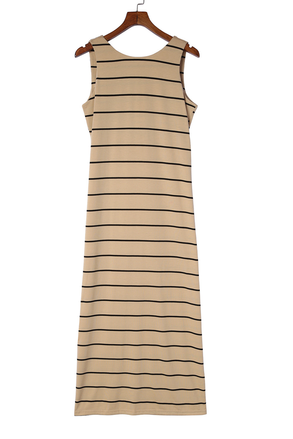 White Stripe Print Open Back Sleeveless Maxi Dress With Slits