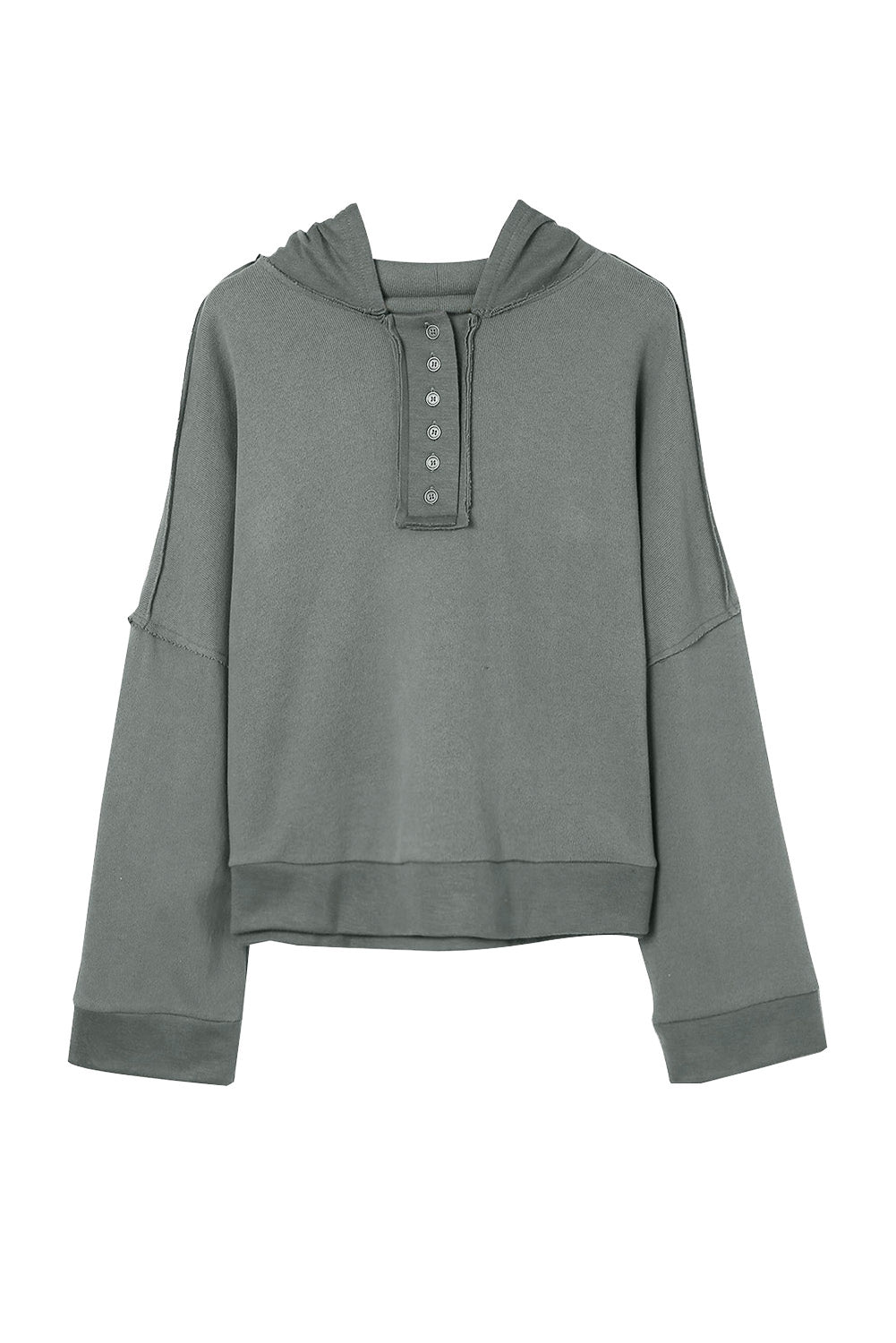 Khaki Solid Casual Button Patchwork Seam Trim Hoodie
