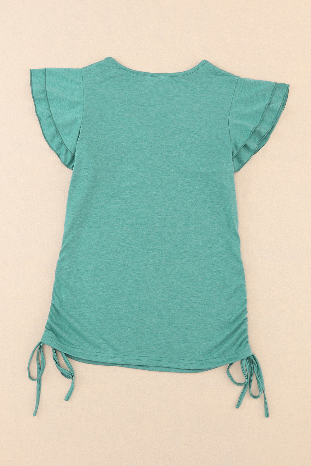 V-Neck Drawstring Layered Flutter Sleeve Tee