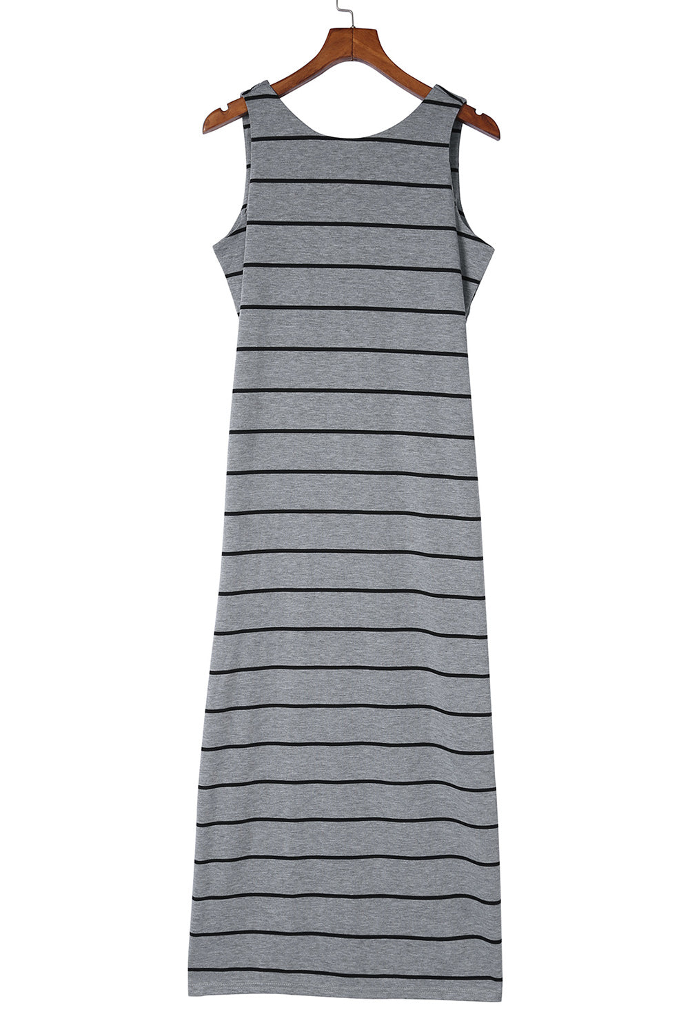 White Stripe Print Open Back Sleeveless Maxi Dress With Slits