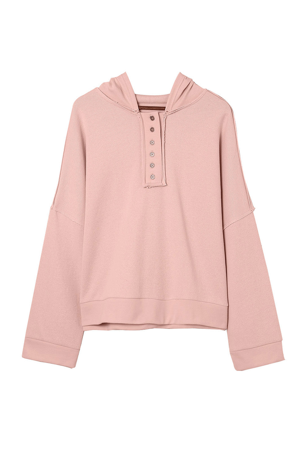 Khaki Solid Casual Button Patchwork Seam Trim Hoodie