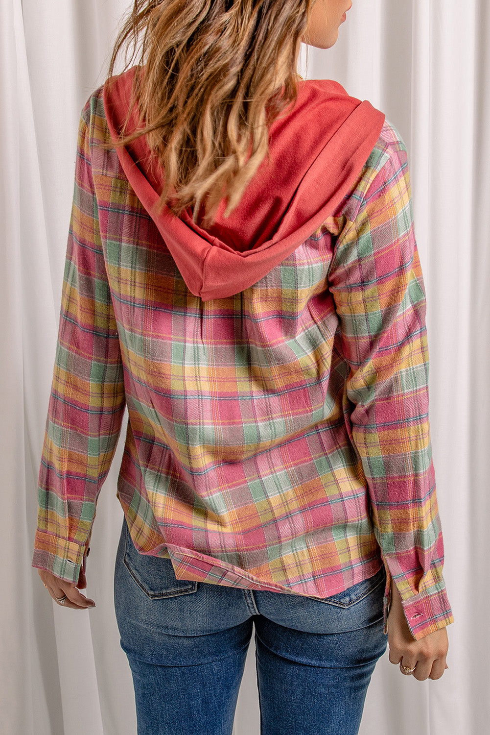 Black Plaid Drawstring Hooded Shacket