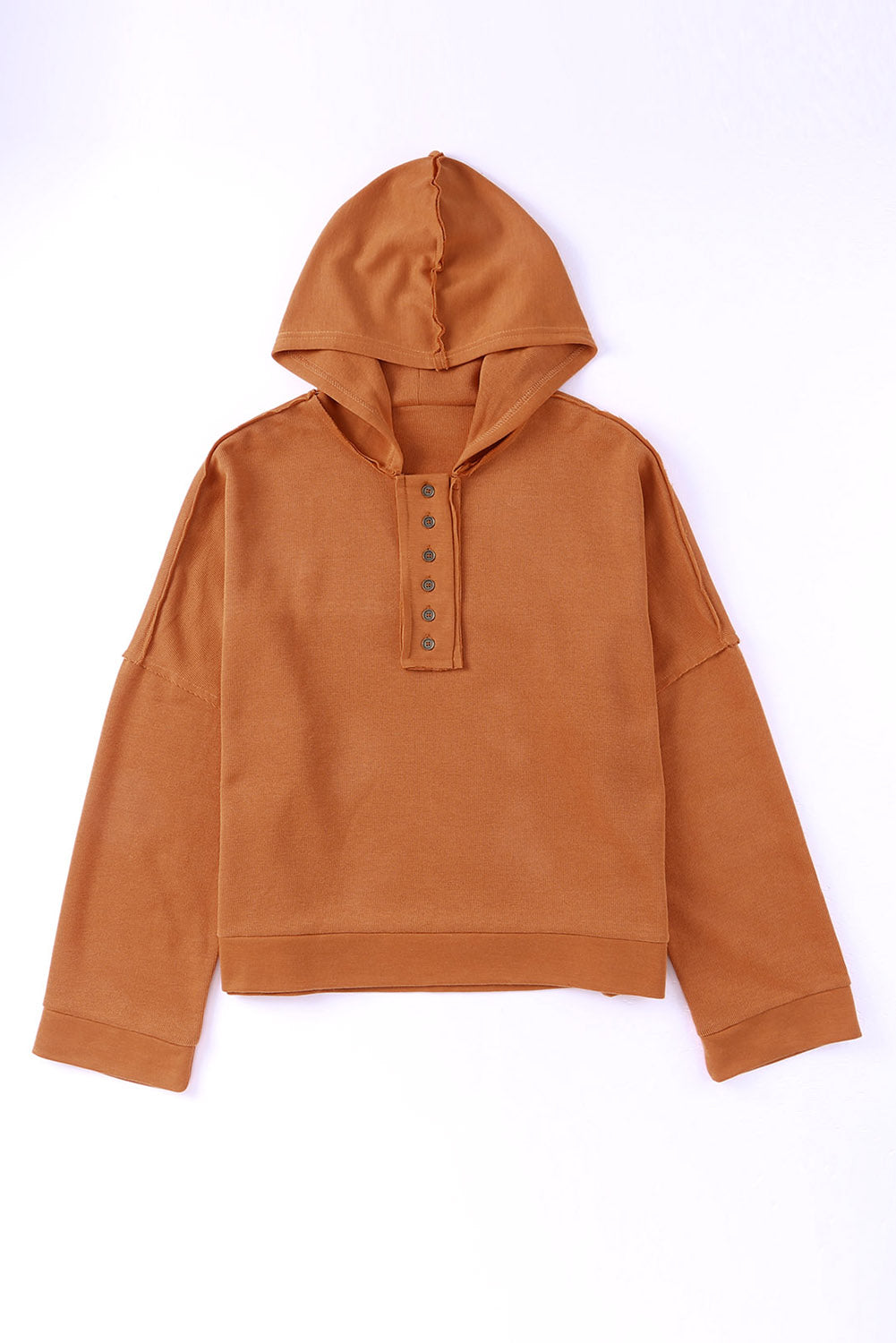 Khaki Solid Casual Button Patchwork Seam Trim Hoodie