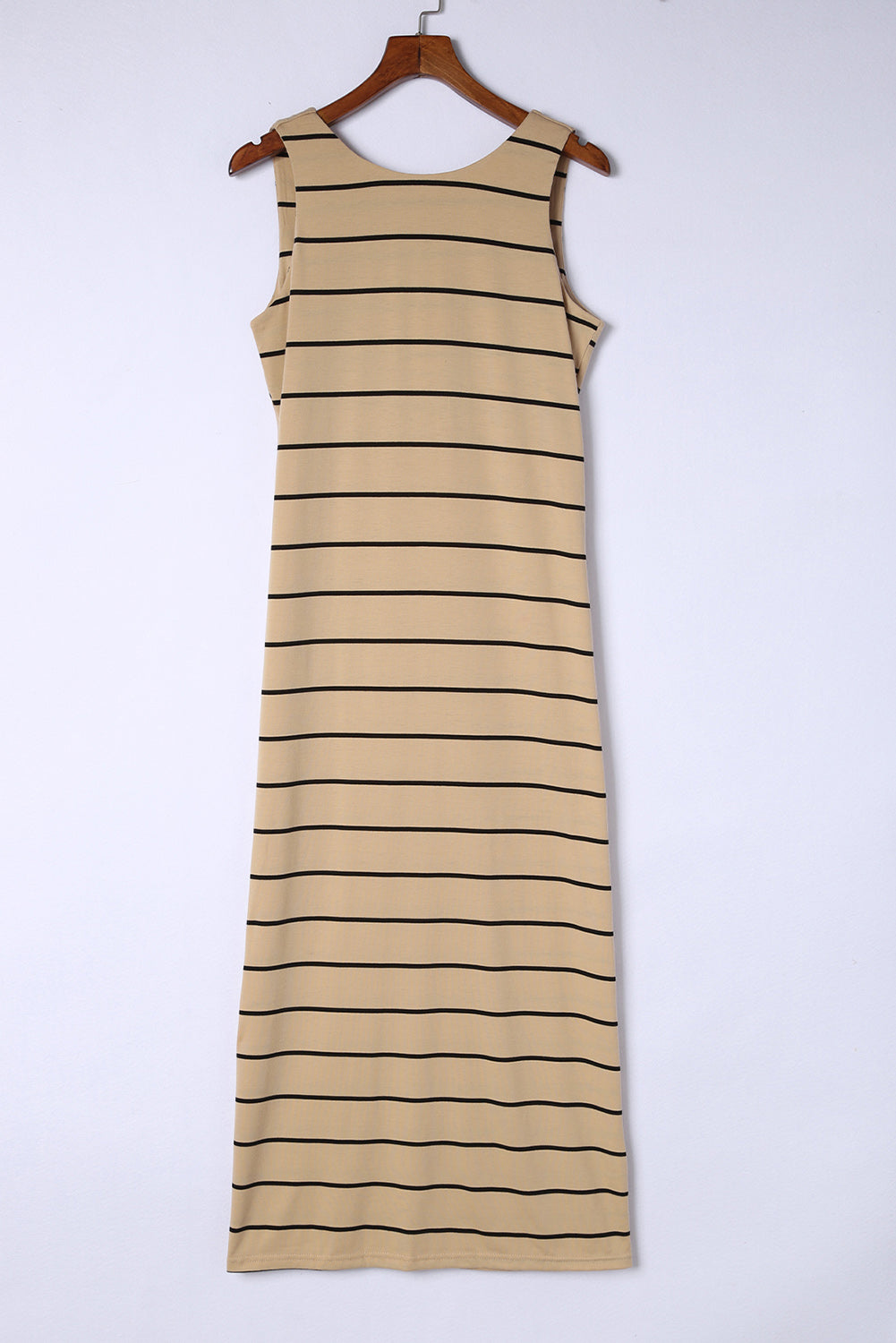 White Stripe Print Open Back Sleeveless Maxi Dress With Slits