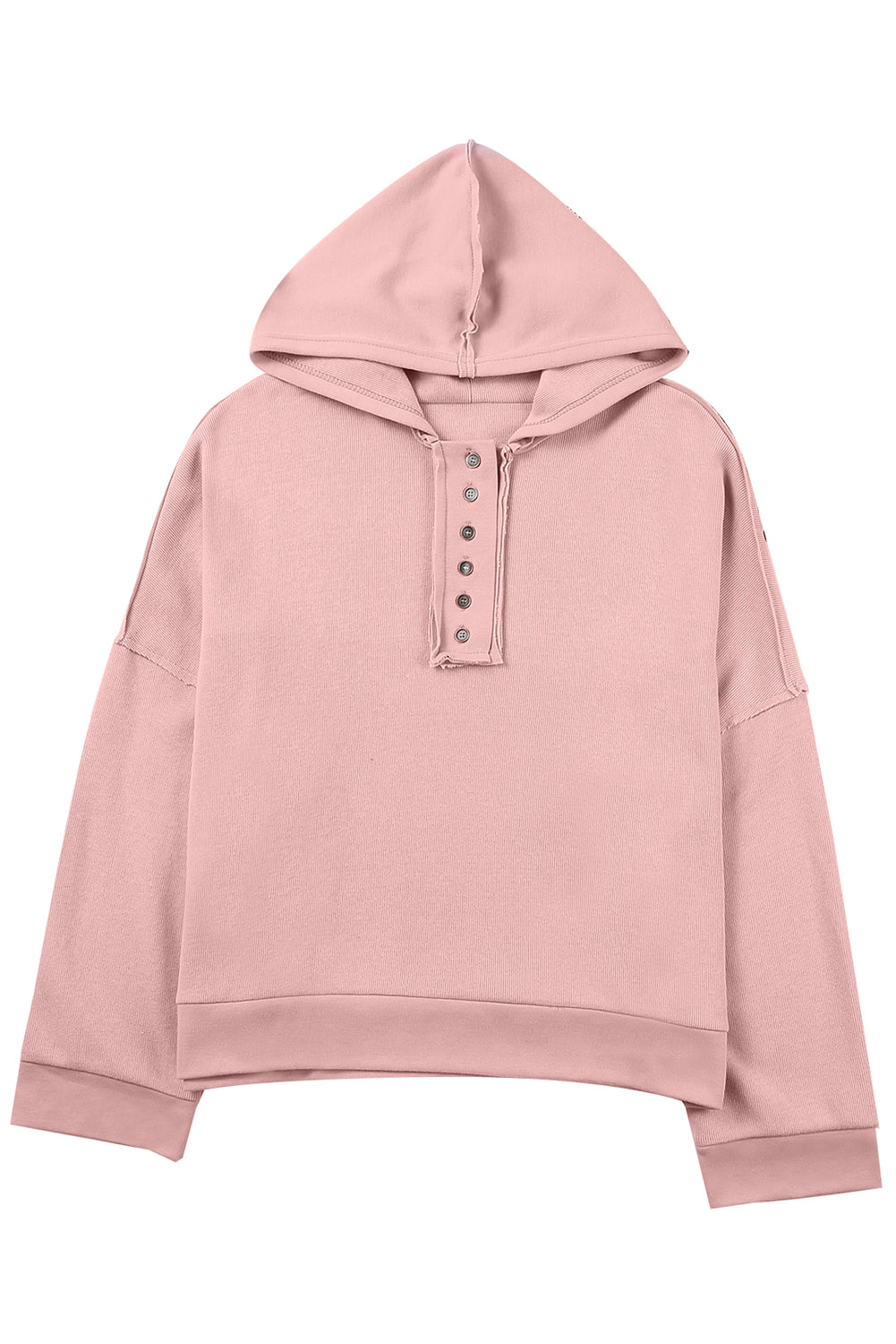 Khaki Solid Casual Button Patchwork Seam Trim Hoodie