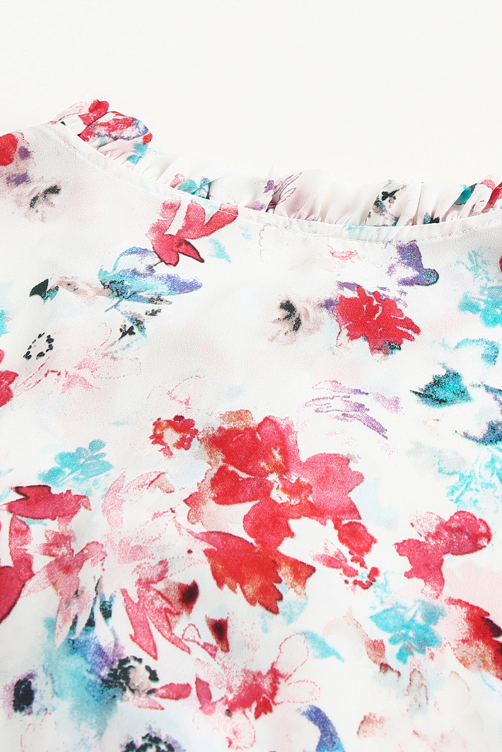 Red Floral Print Boho Tie Front Long Sleeve Blouse for Women