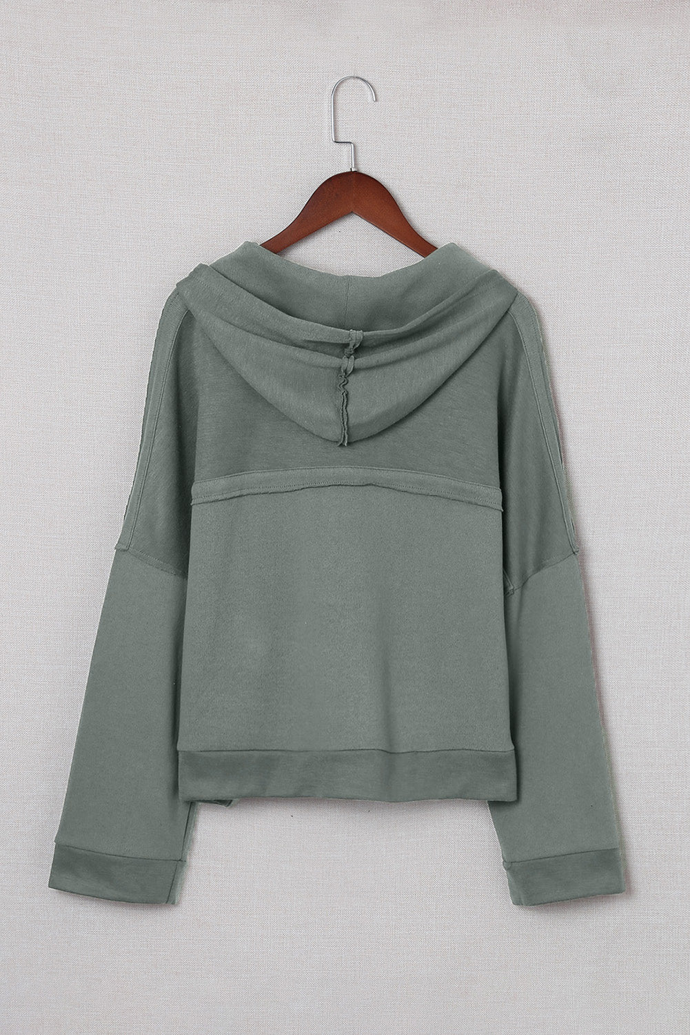 Khaki Solid Casual Button Patchwork Seam Trim Hoodie