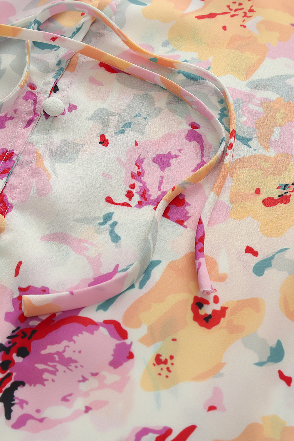 Red Floral Print Boho Tie Front Long Sleeve Blouse for Women