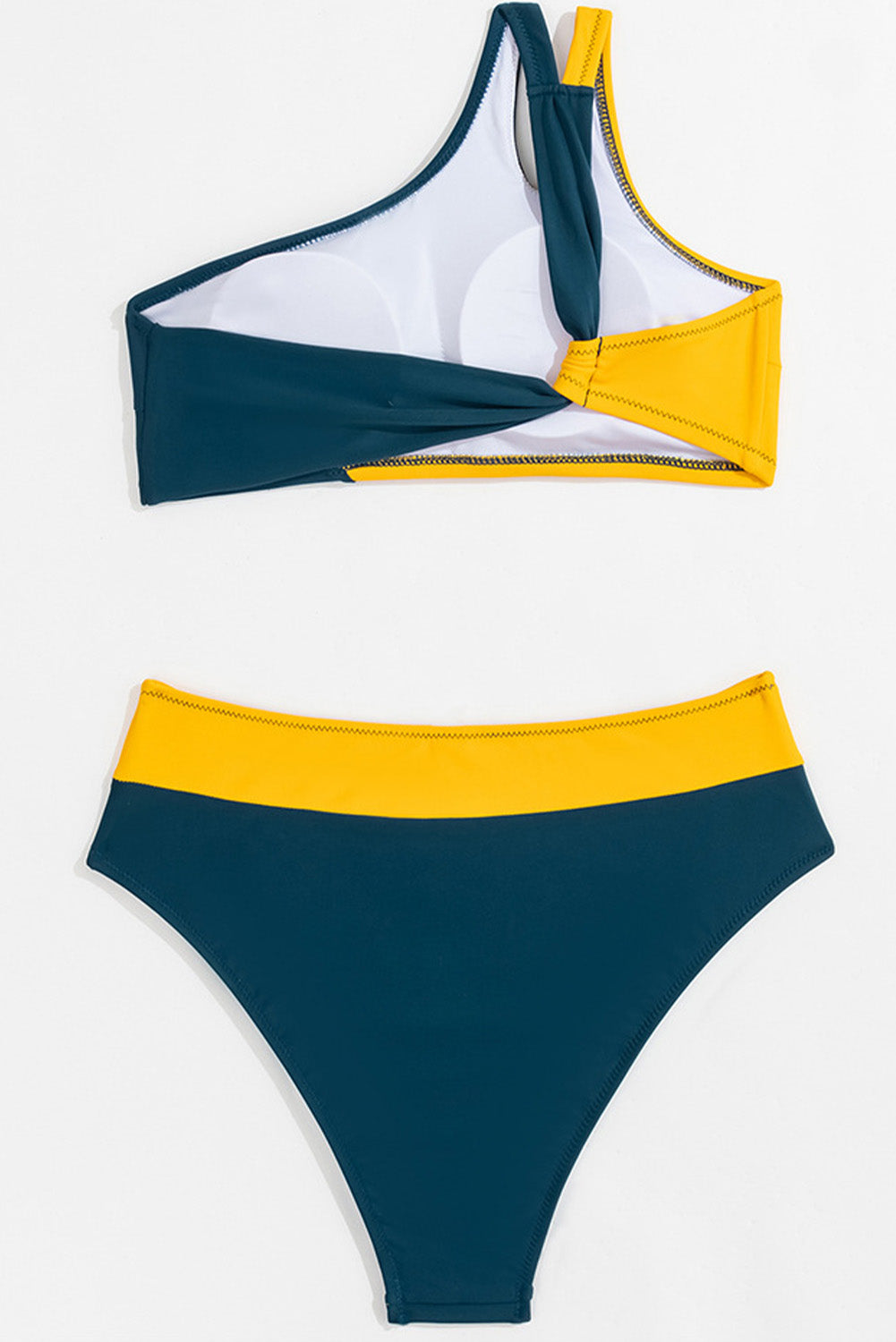 Skobeloff Color Block One Shoulder High Waist Bikini Swimsuit