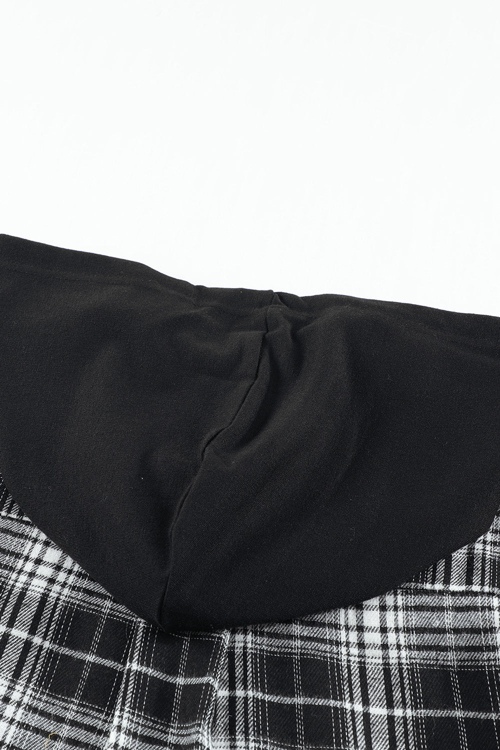 Black Plaid Drawstring Hooded Shacket
