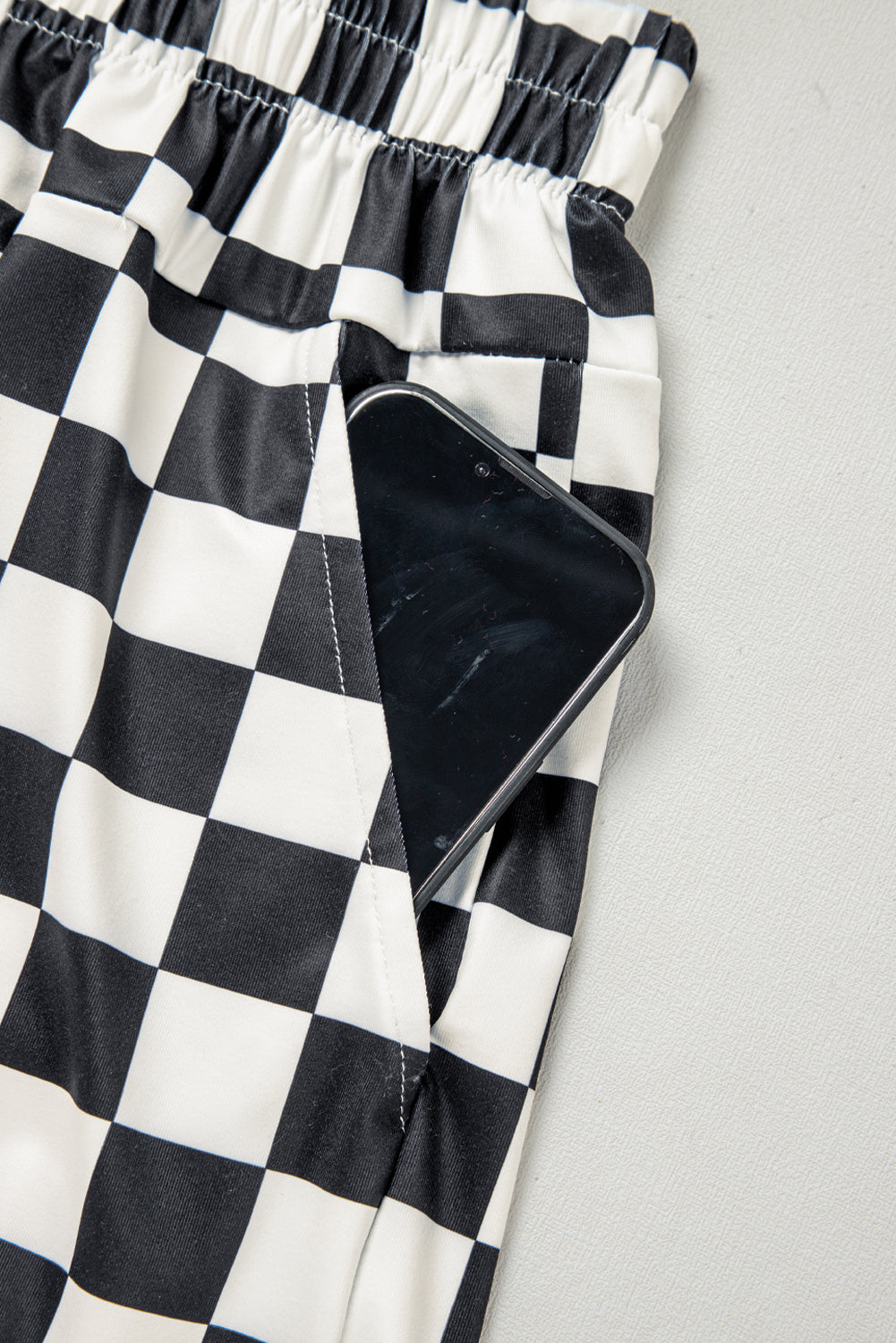 Black Checkered Print High Waist Casual Shorts - Kustom Kreations Goods