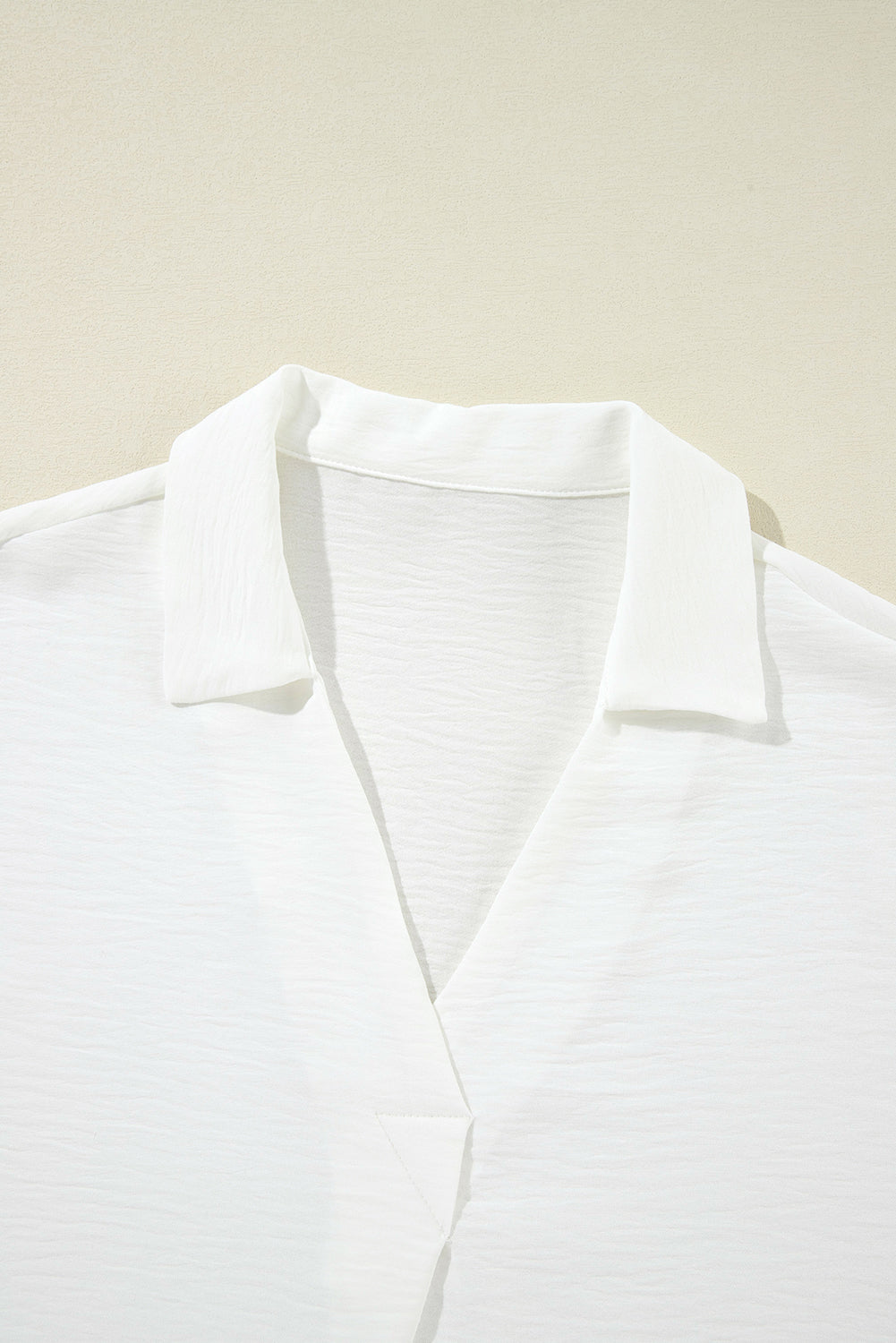 White Crinkled Collared Smocked Cuffs Dolman Blouse