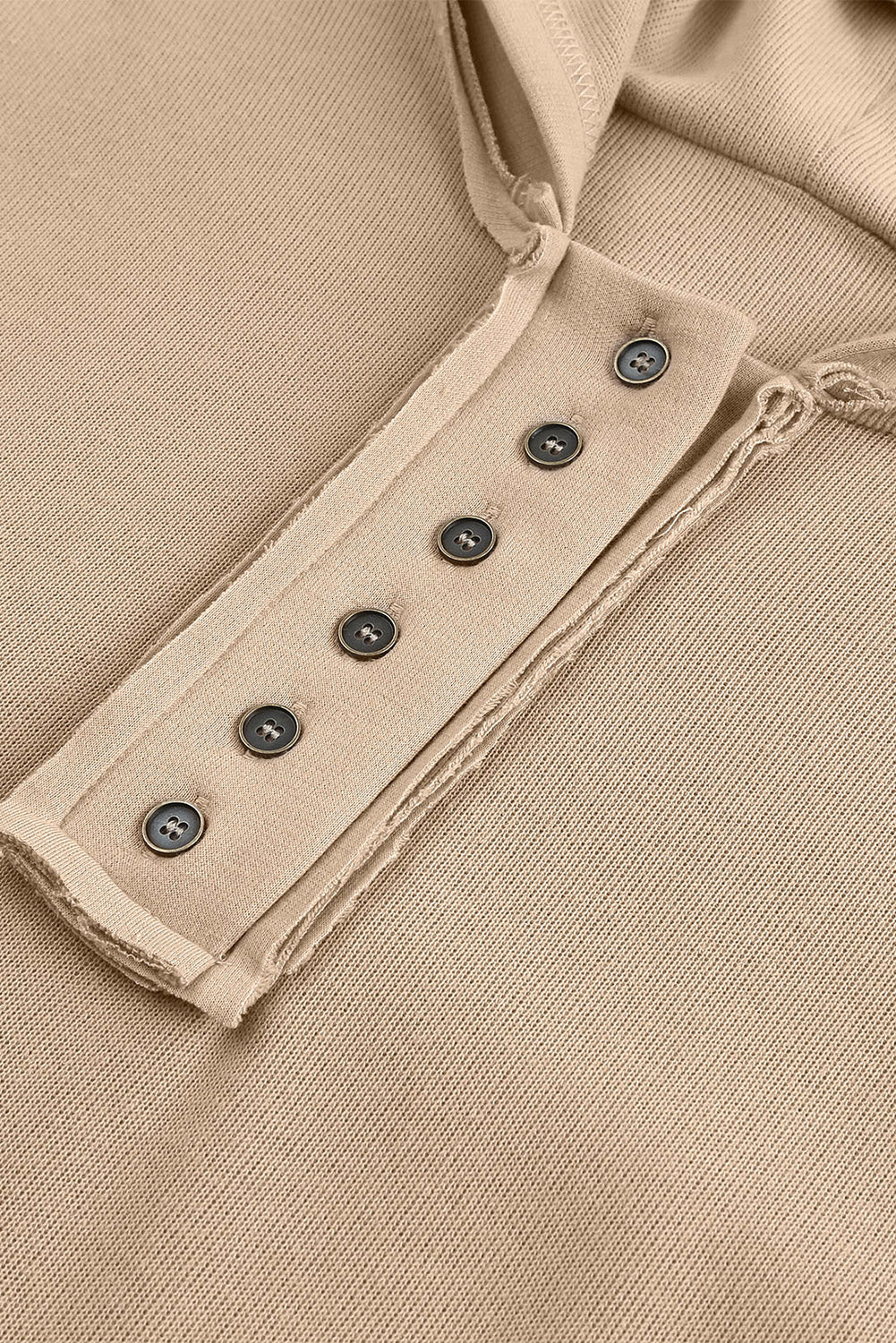 Khaki Solid Casual Button Patchwork Seam Trim Hoodie