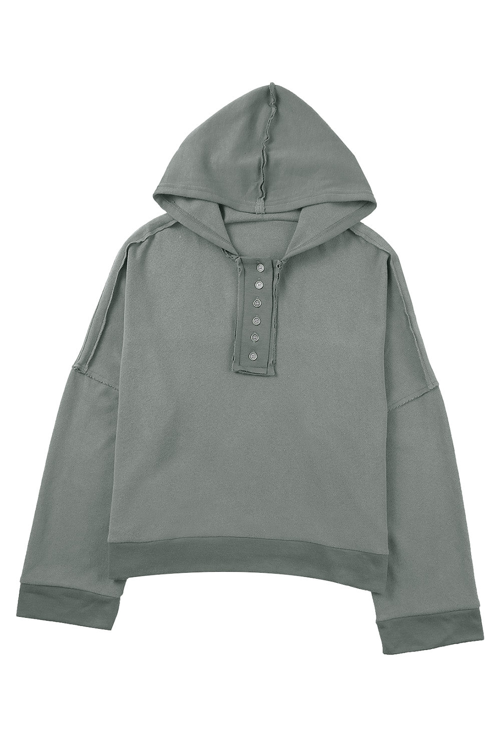 Khaki Solid Casual Button Patchwork Seam Trim Hoodie