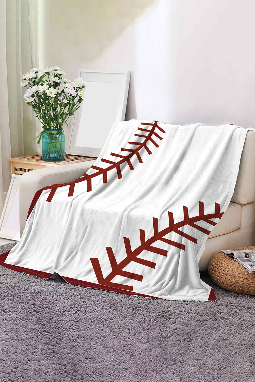 White 150*130cm Rugby Game Fleece Blanket