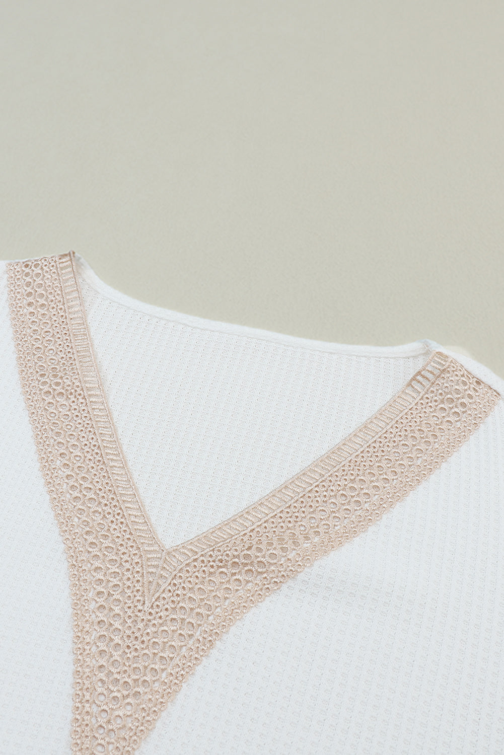 White Lace Splicing V Neck Drop Sleeve Shirt