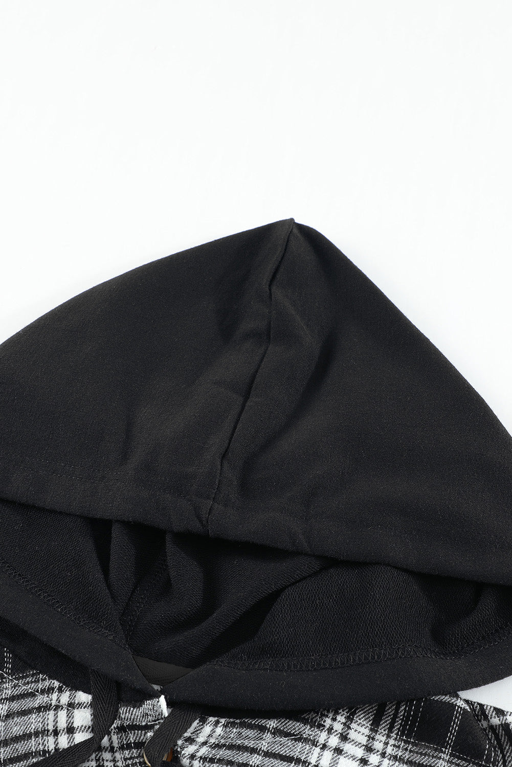 Black Plaid Drawstring Hooded Shacket