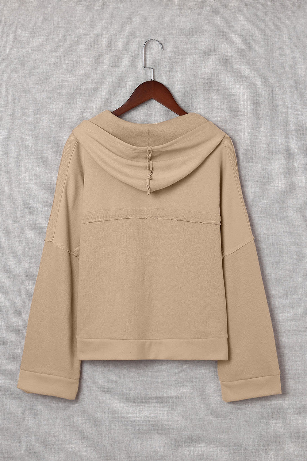 Khaki Solid Casual Button Patchwork Seam Trim Hoodie