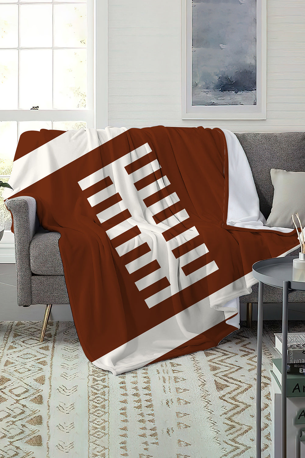 White 150*130cm Rugby Game Fleece Blanket