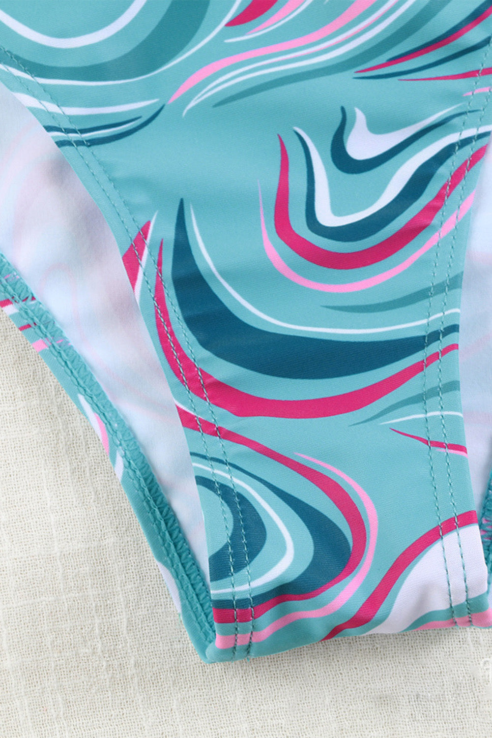 Sky Blue Swirl Camo Print High Waist Halter Bikini Set