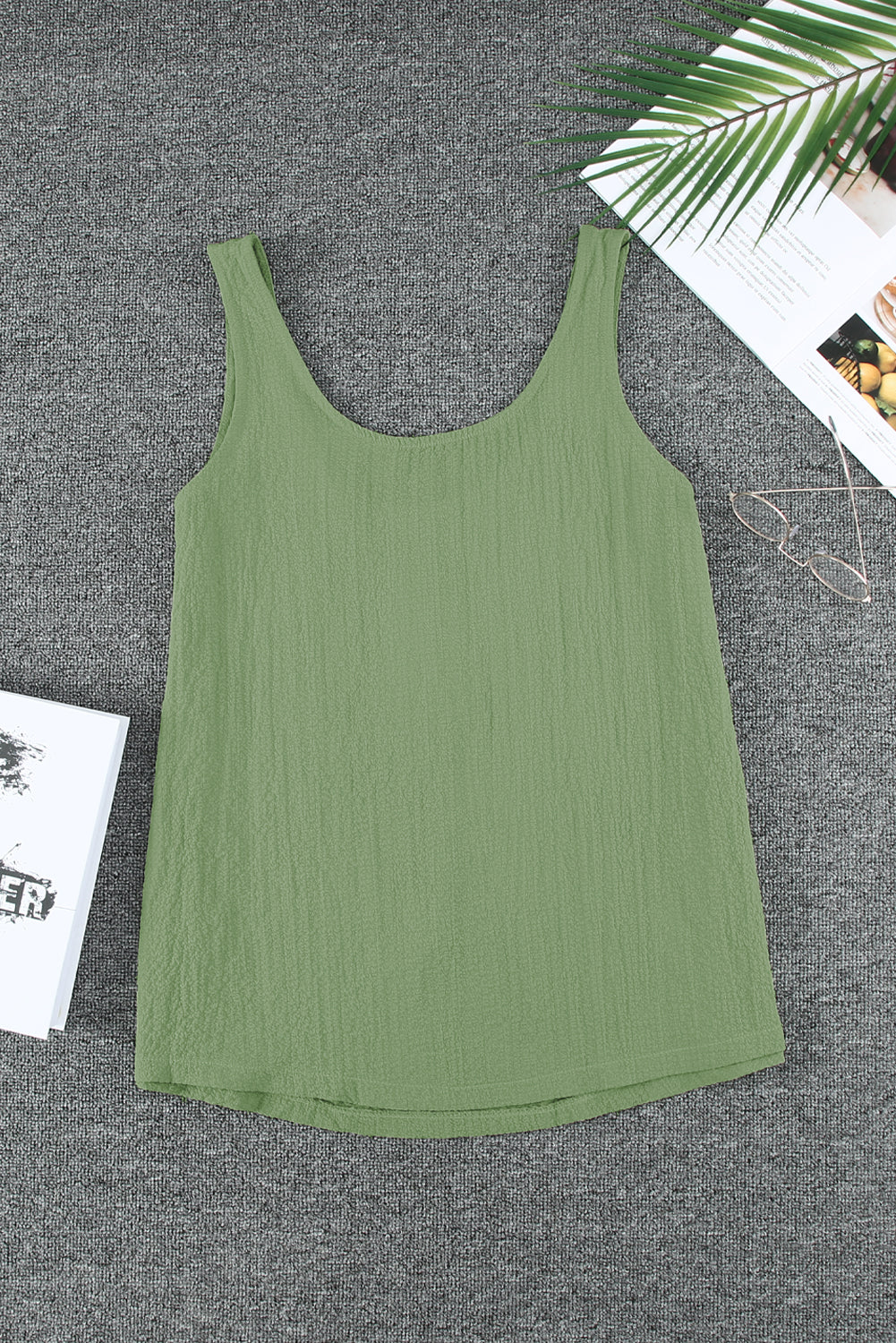 White Scoop Neck Loose Fit Button Front Tank Top for Women