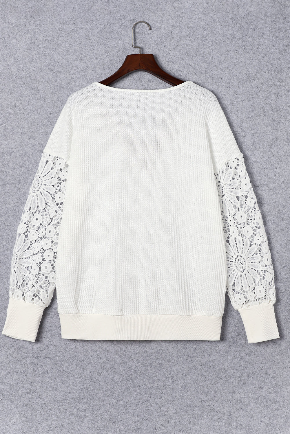 White Lace Splicing V Neck Drop Sleeve Shirt