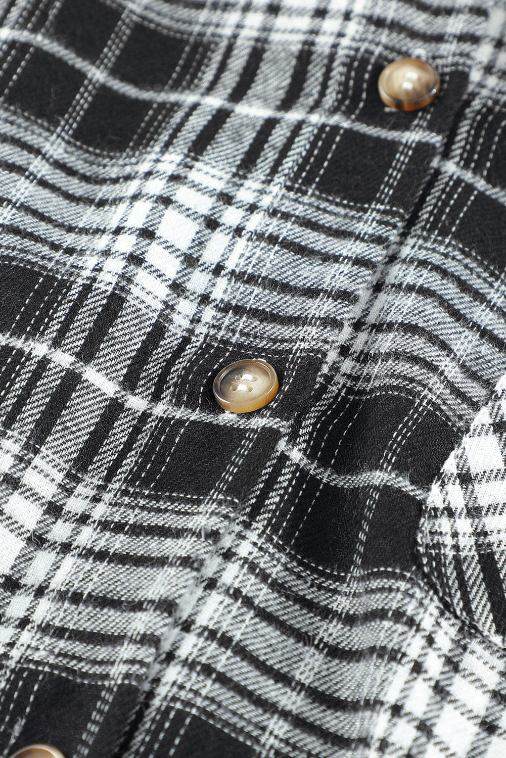 Black Plaid Drawstring Hooded Shacket