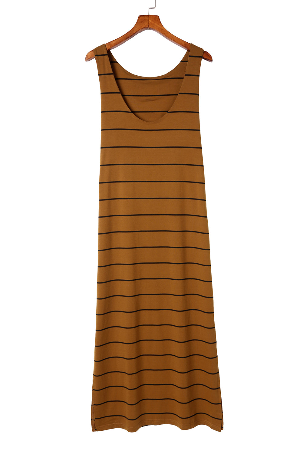 White Stripe Print Open Back Sleeveless Maxi Dress With Slits