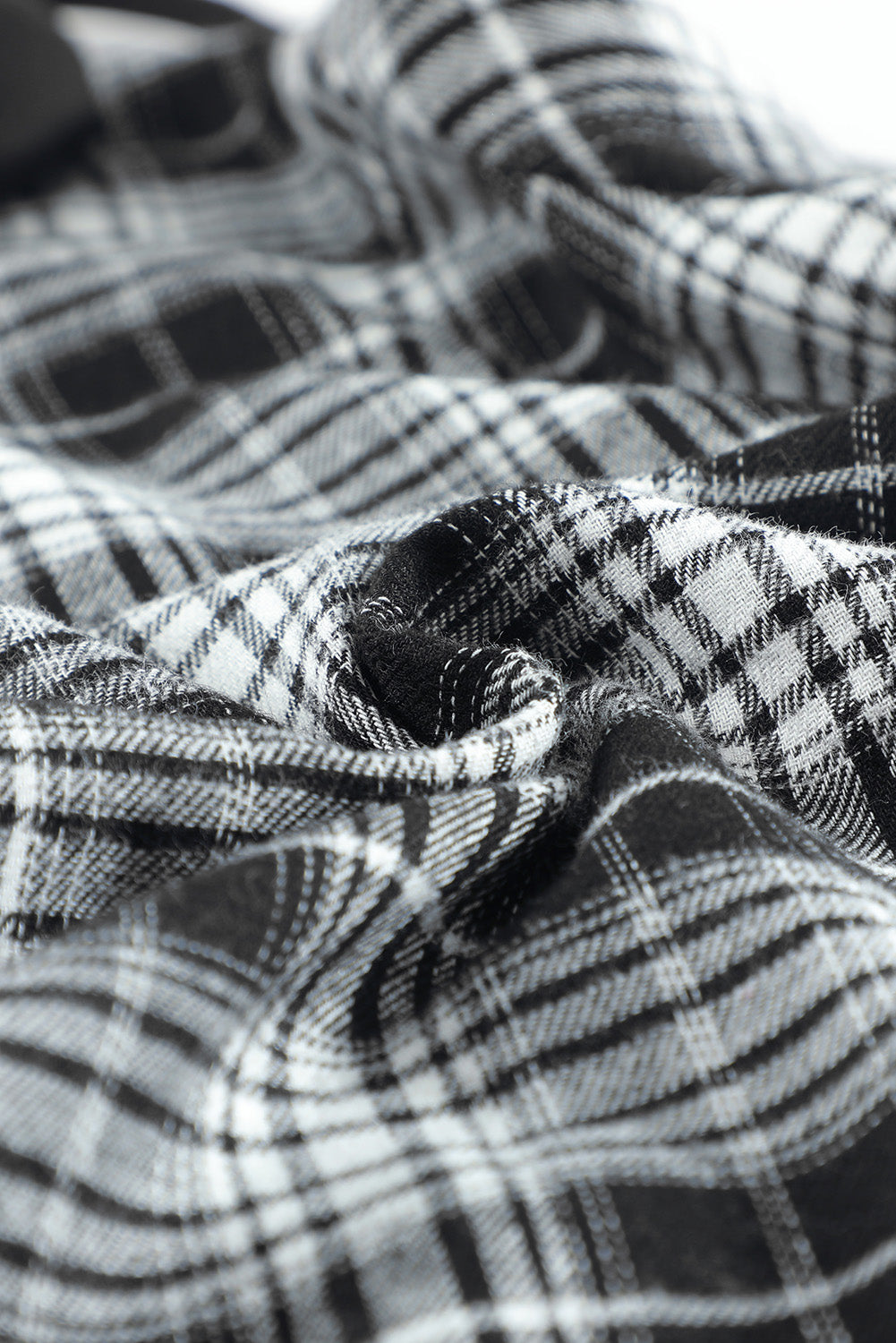 Black Plaid Drawstring Hooded Shacket