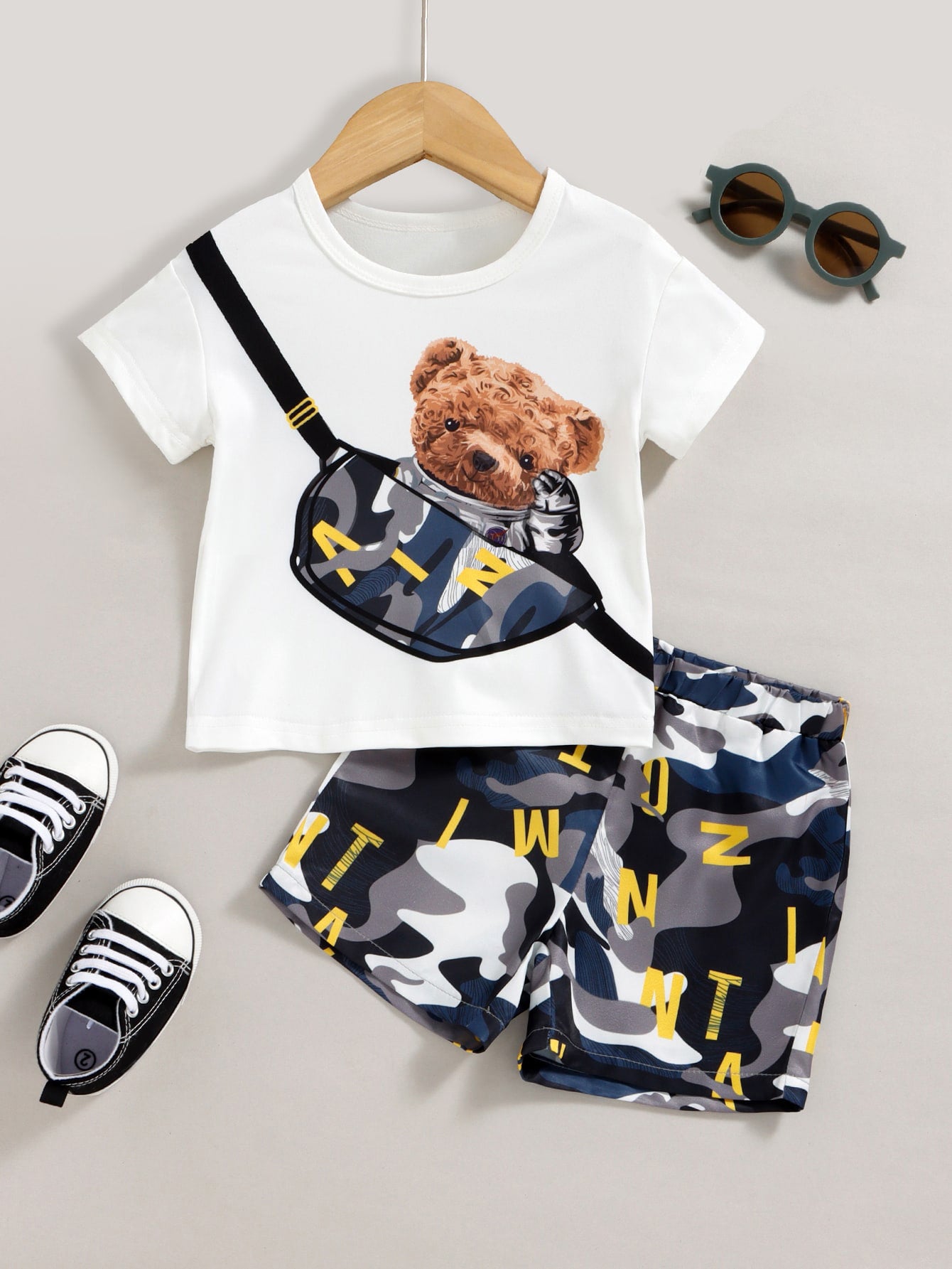 Baby Boy Graphic Tee and Camouflage Shorts Set