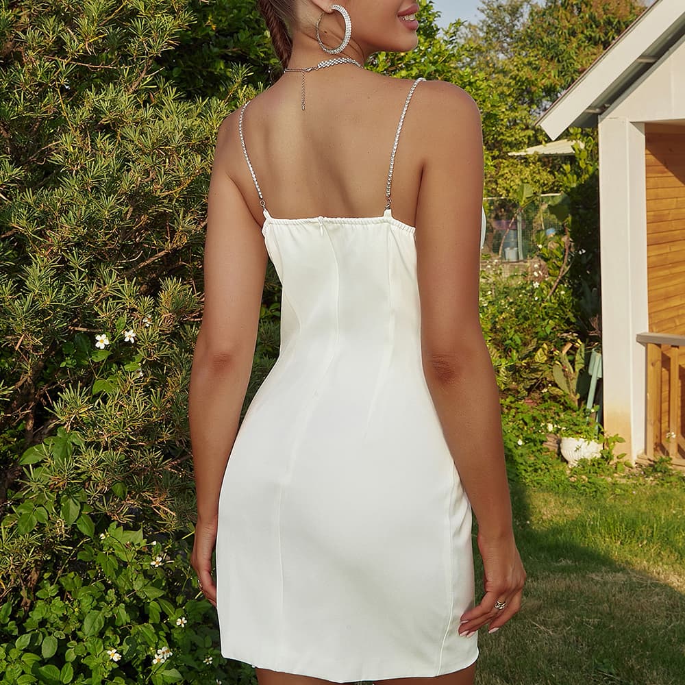 Chain Strap Double-Breasted Lapel Collar Dress