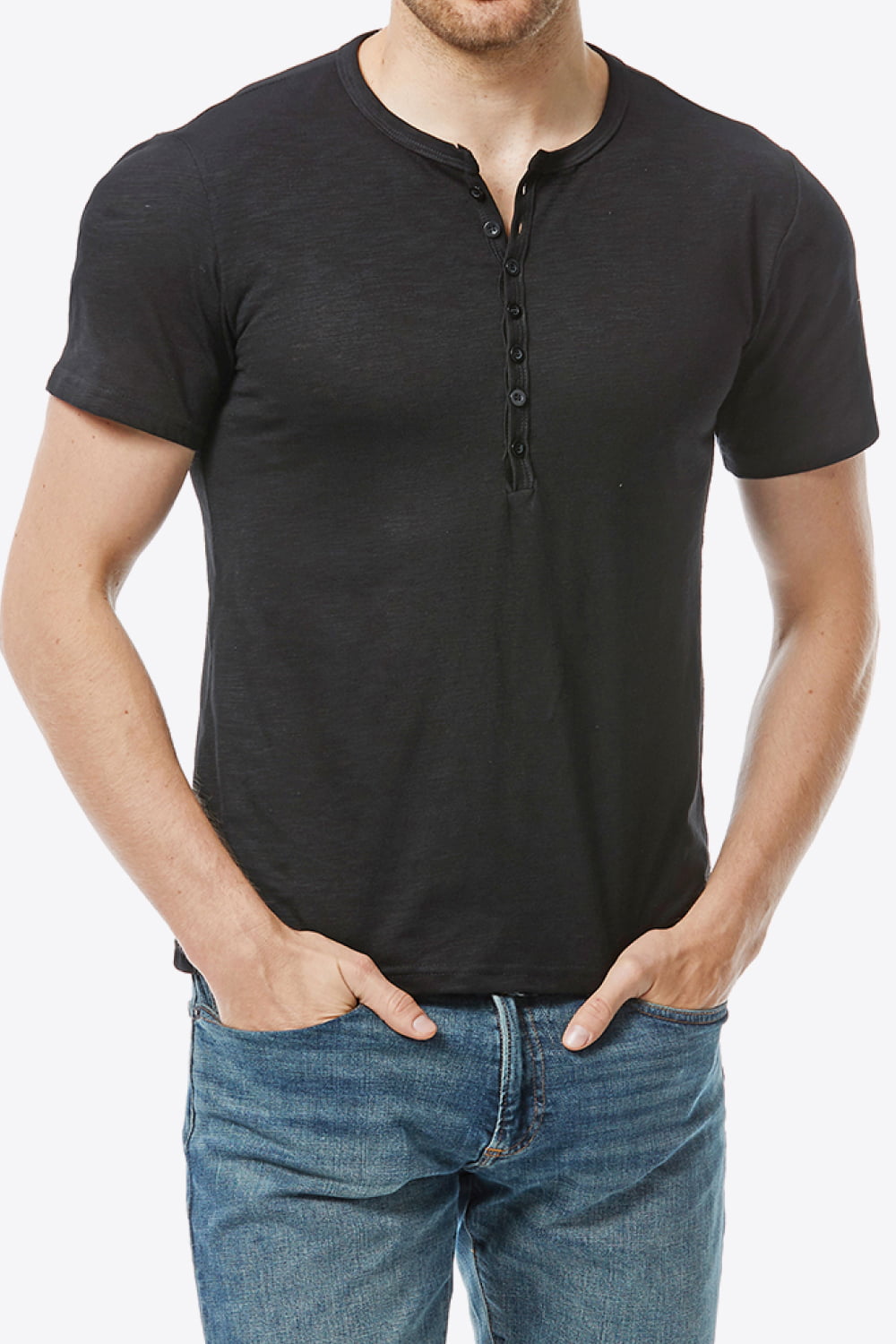 Short Sleeve Round Neck Henley Top