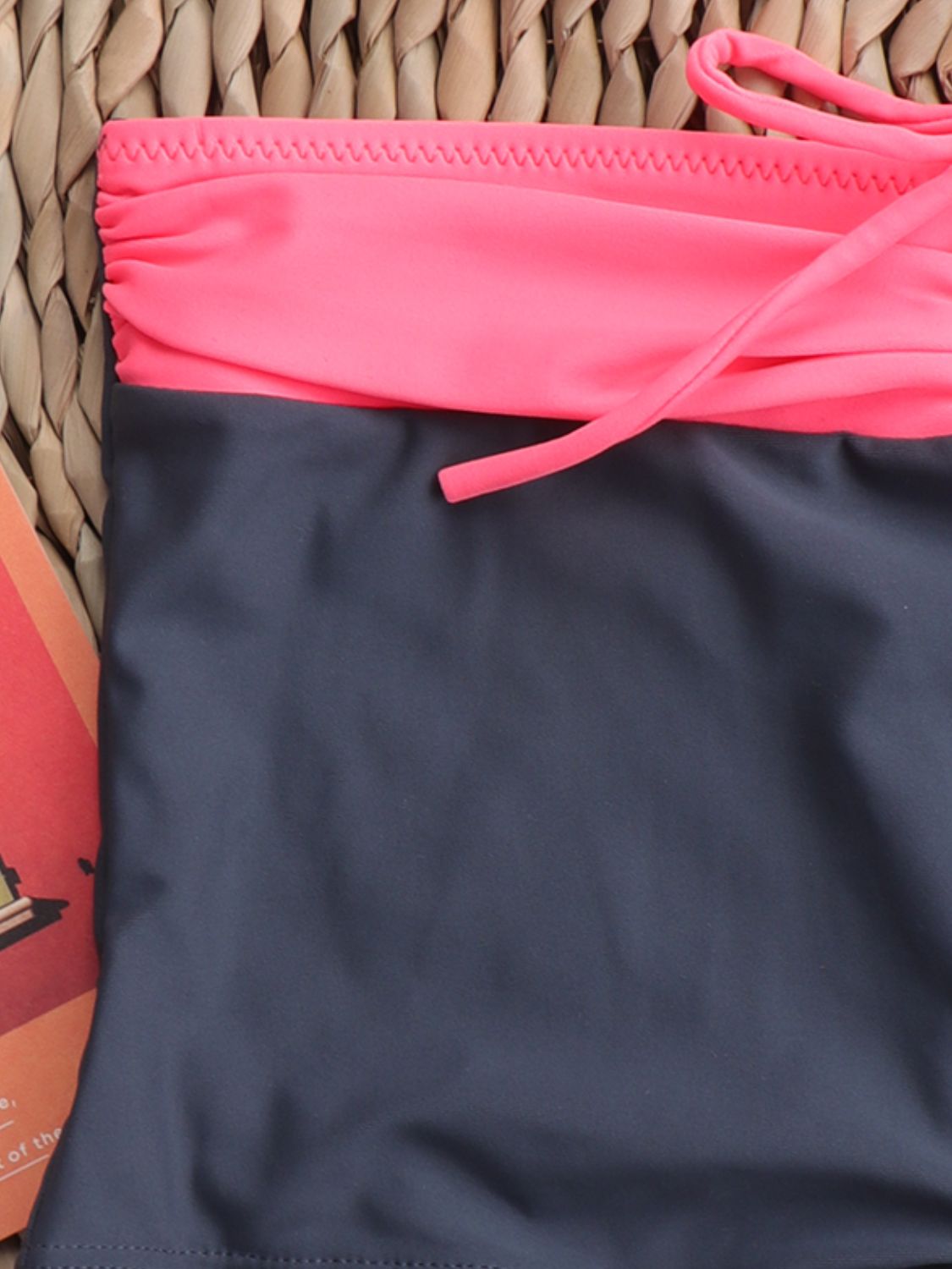 Two-Tone Ruched Bikini Set in Fuchsia Pink