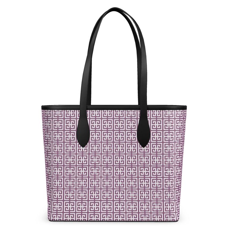 Purple Greek Key Leather City Shopper