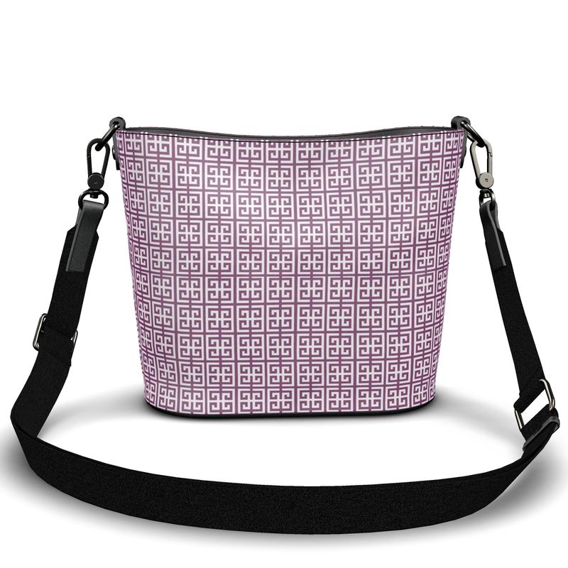 Purple Greek Key Penzance Large Leather Bucket Tote