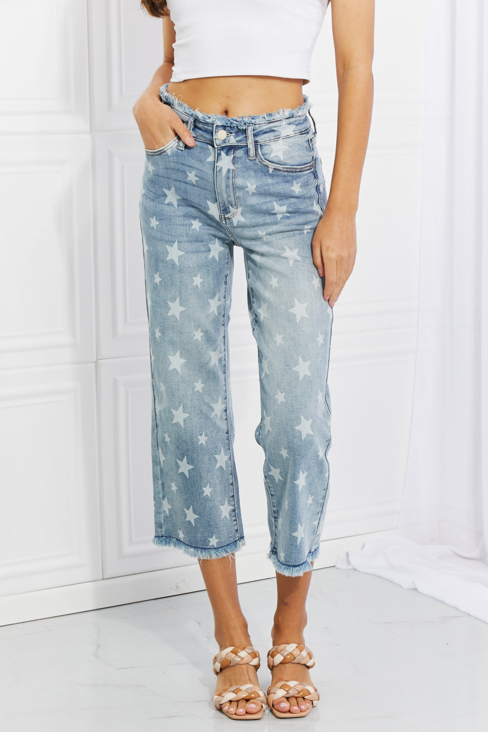 Judy Blue Full Size Parker Star Print Crop Straight Jeans
