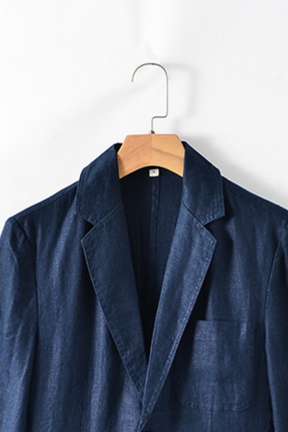 Buttoned Johnny Collar Long Sleeve Linen Blazer with Pockets