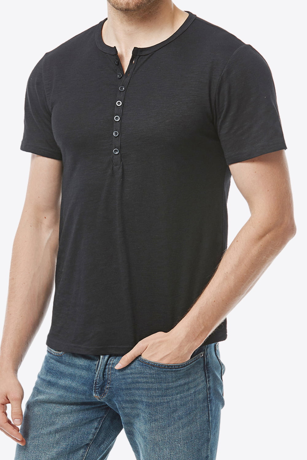 Short Sleeve Round Neck Henley Top