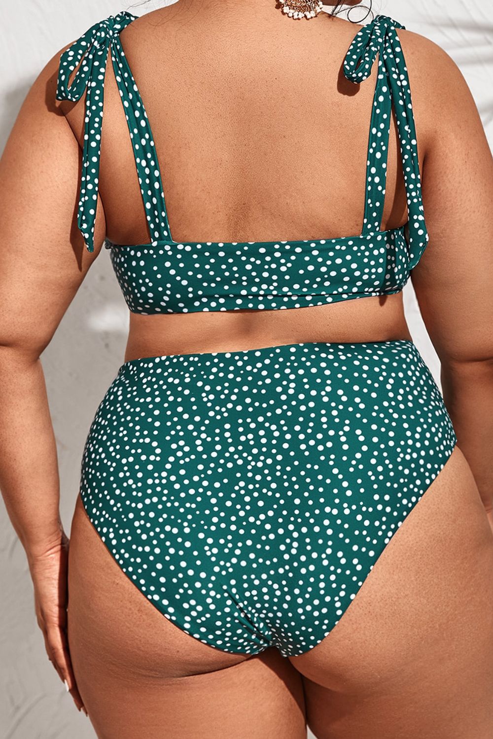 Plus Size Polka Dot Tie-Shoulder High Waist Two-Piece Swim Set