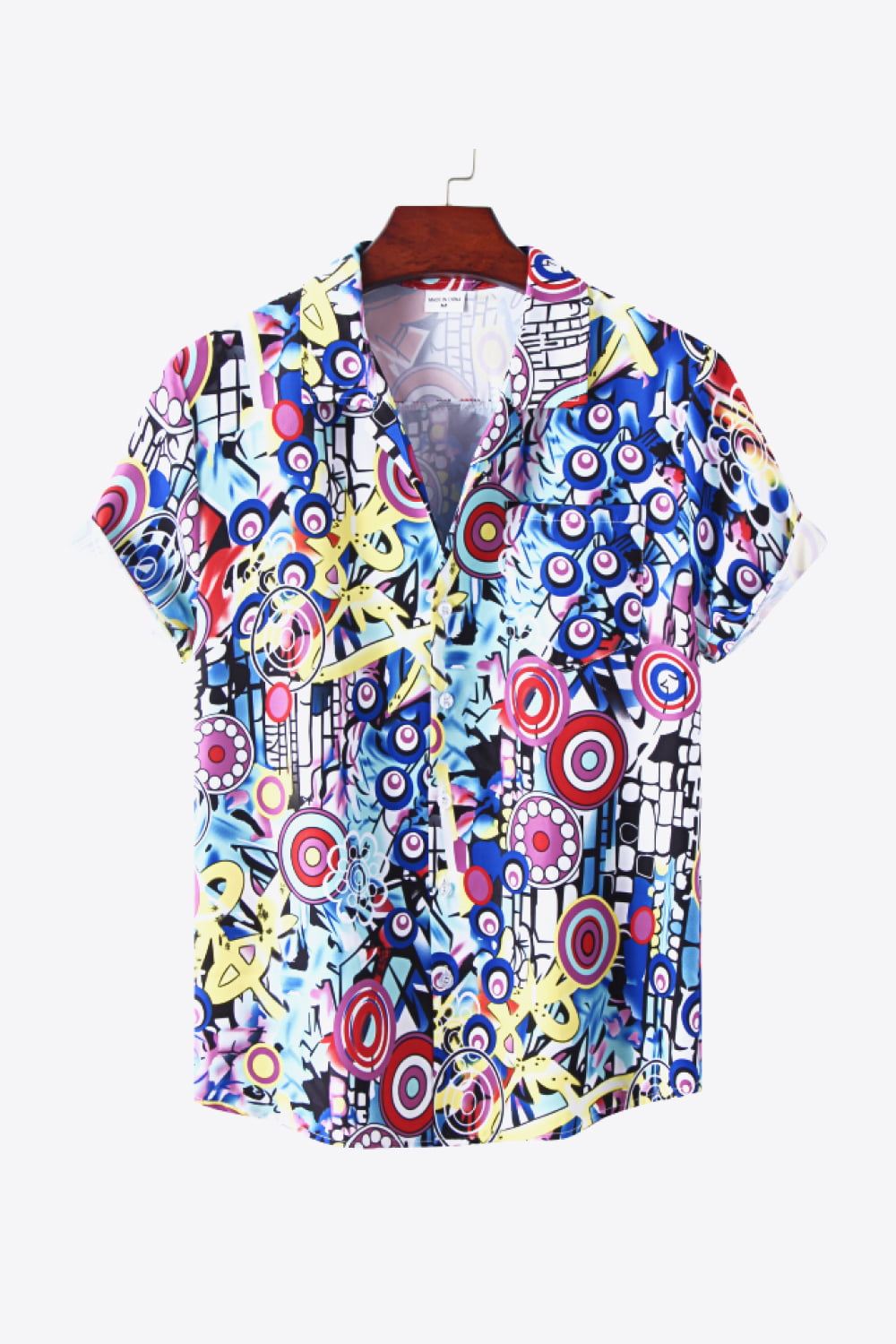 Full Size Printed Button-Up Curved Hem Shirt