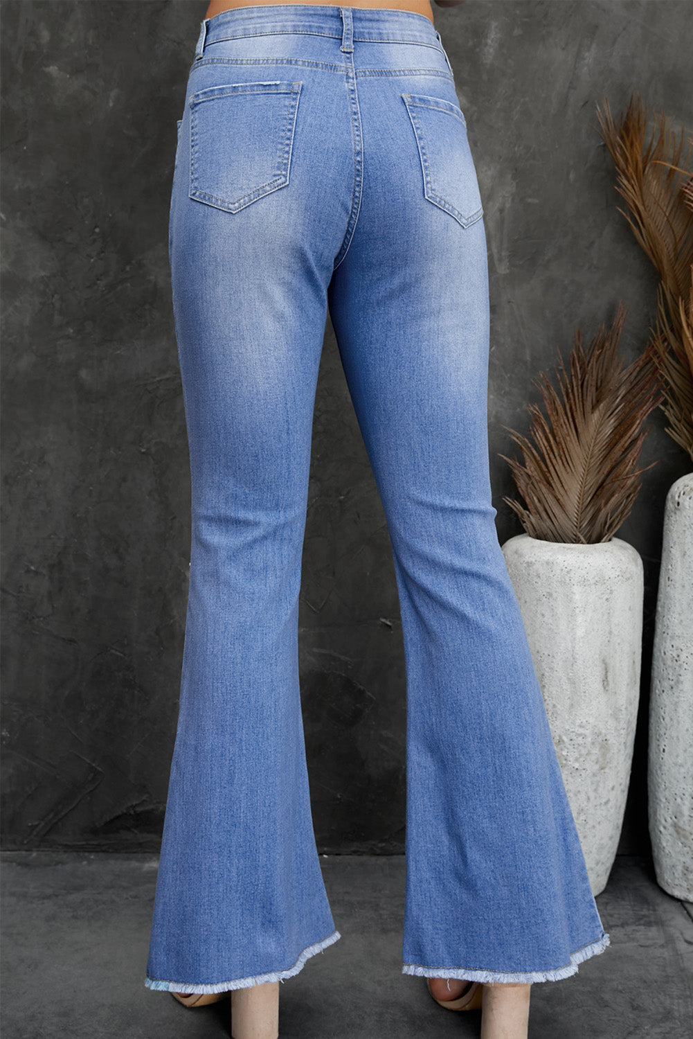 Button Fly Distressed Knee Raw Hem Jeans