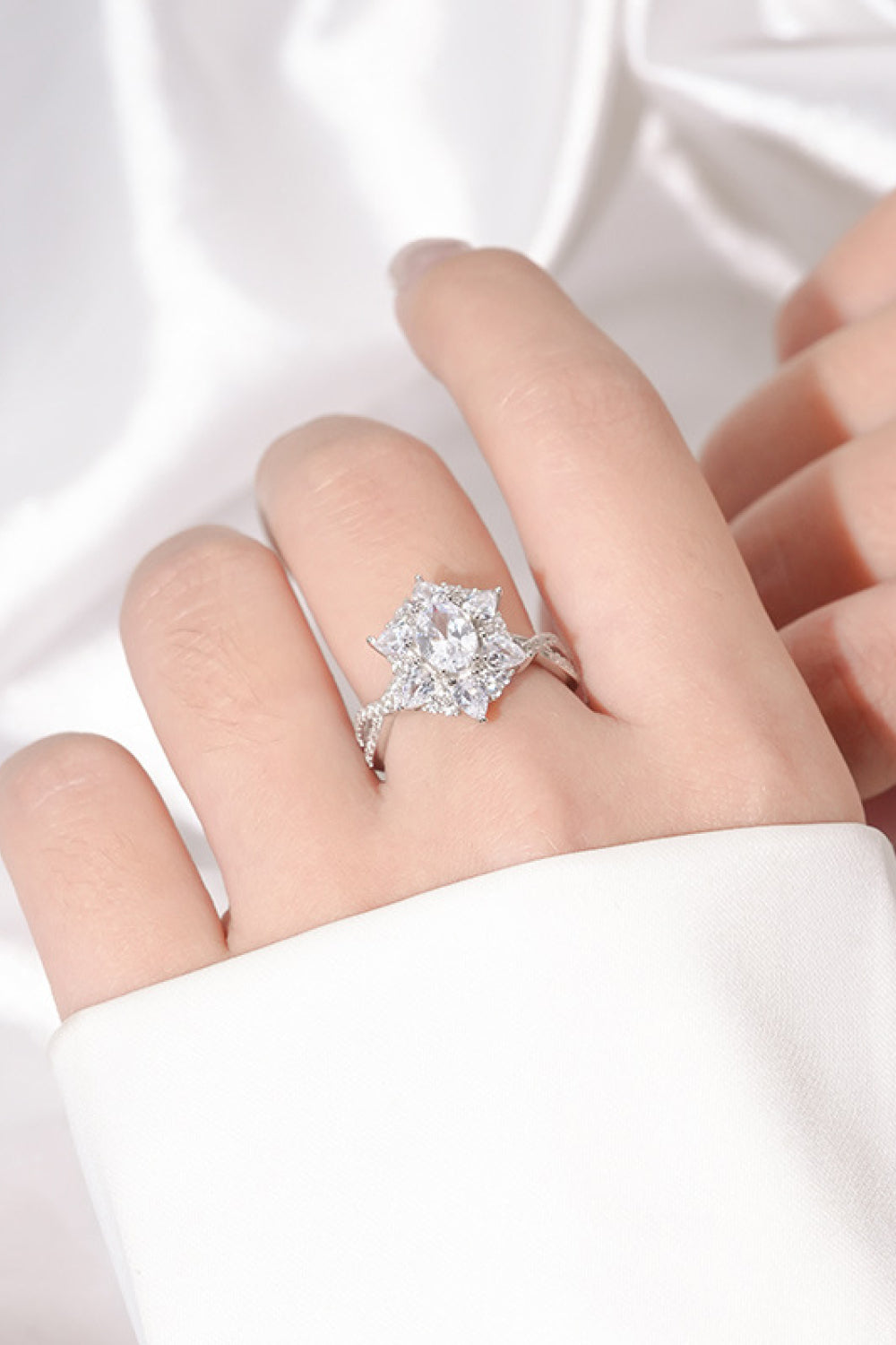 Platinum-Plated Moissanite Crisscross Ring