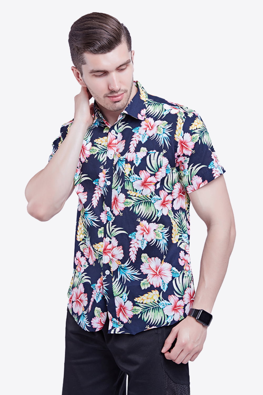 Tropical Pattern Button-Down Vacation Shirt
