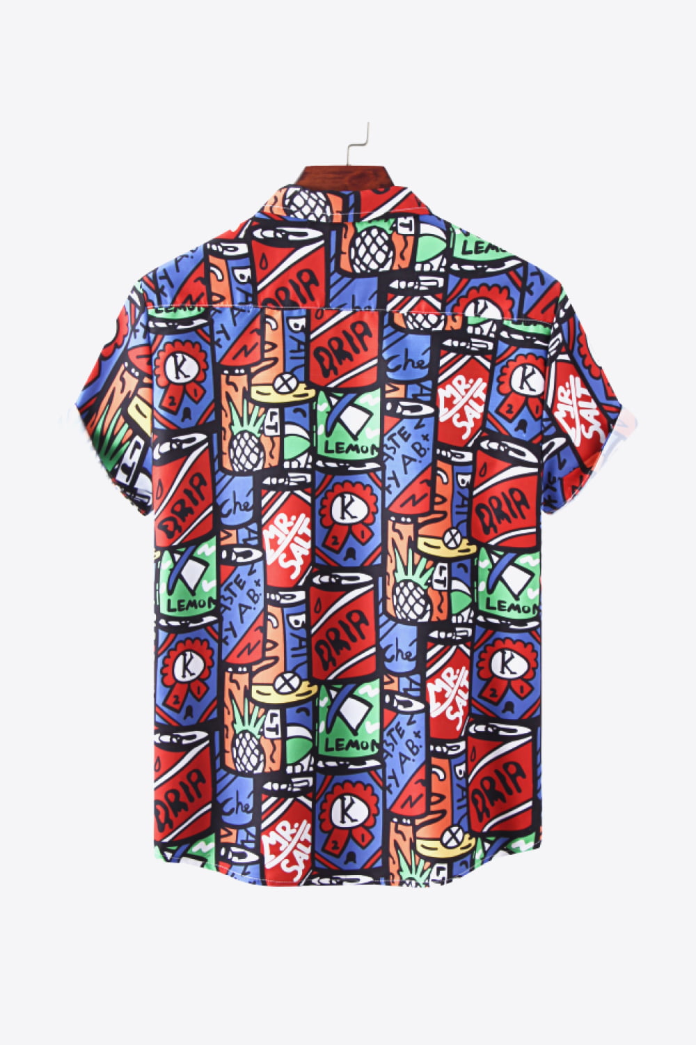Full Size Printed Curved Hem Collared Shirt