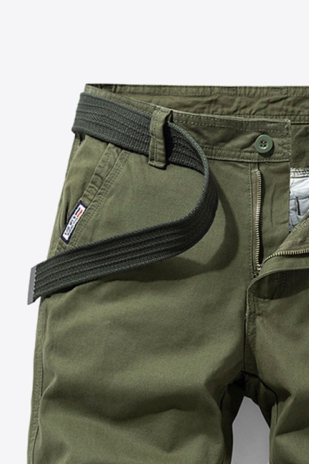 Belted Button and Zip Closure Shorts