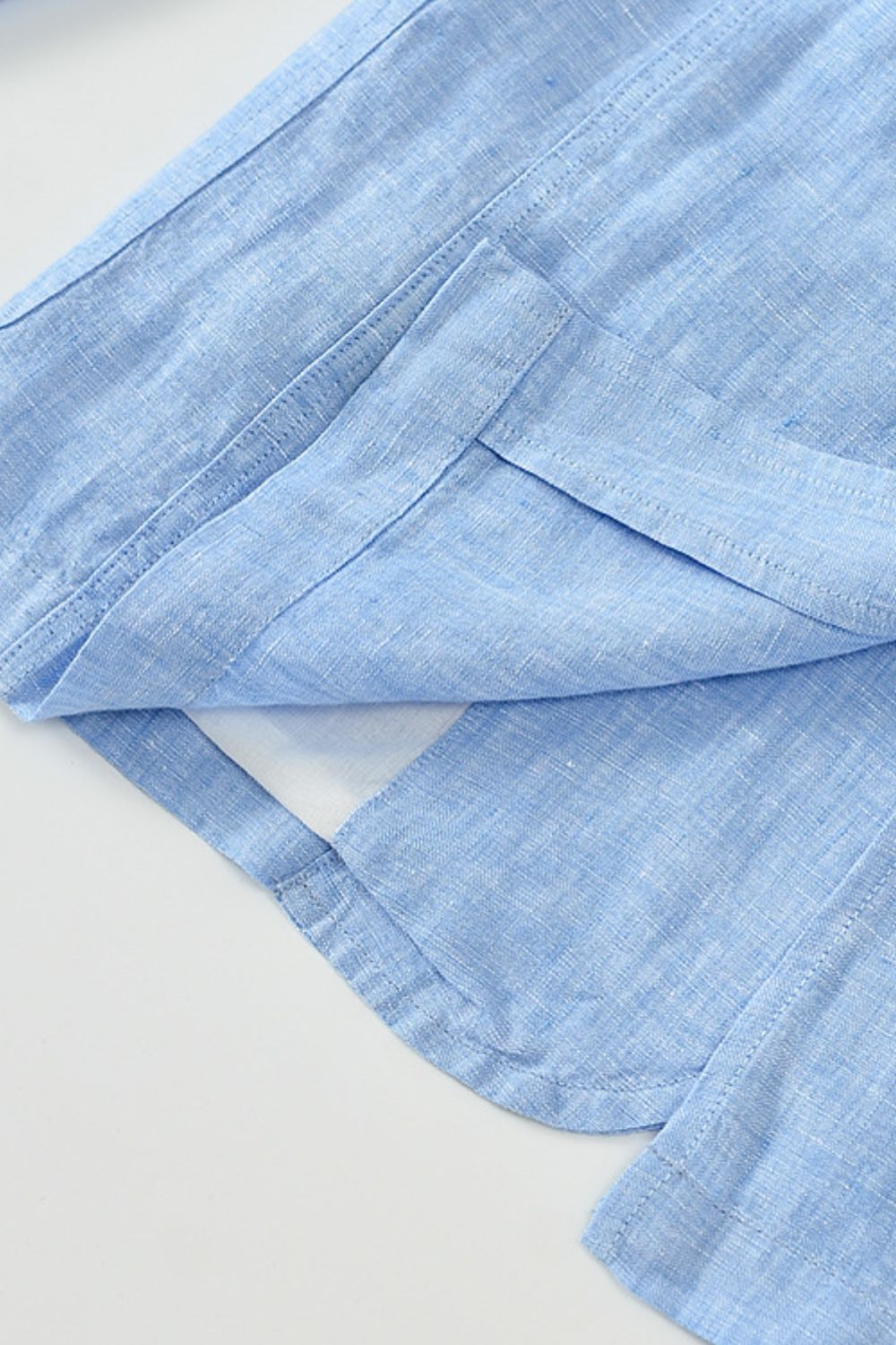 Buttoned Johnny Collar Long Sleeve Linen Blazer with Pockets