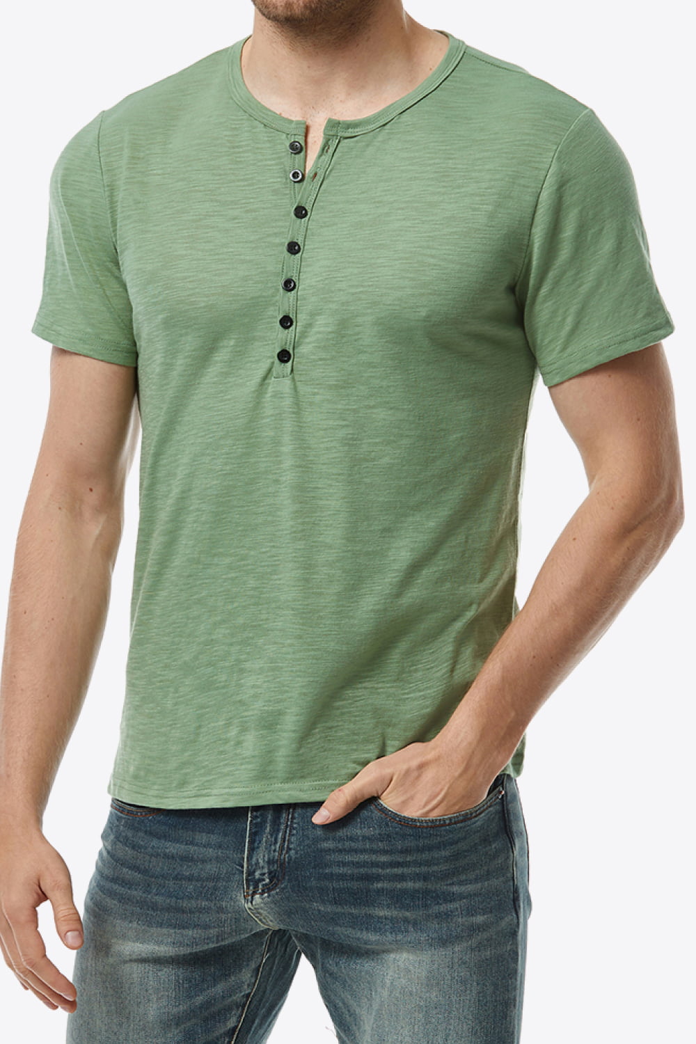 Short Sleeve Round Neck Henley Top