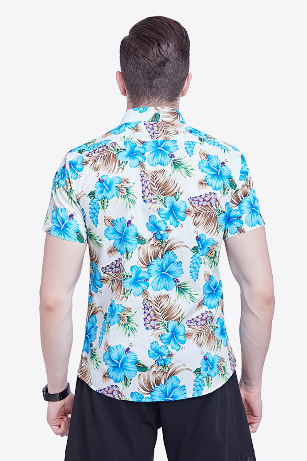 Tropical Pattern Button-Down Vacation Shirt