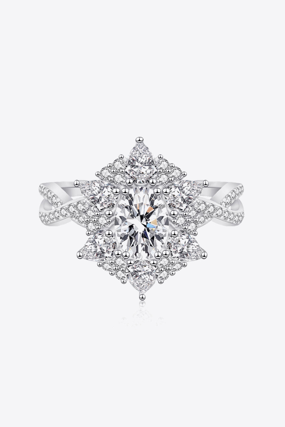 Platinum-Plated Moissanite Crisscross Ring
